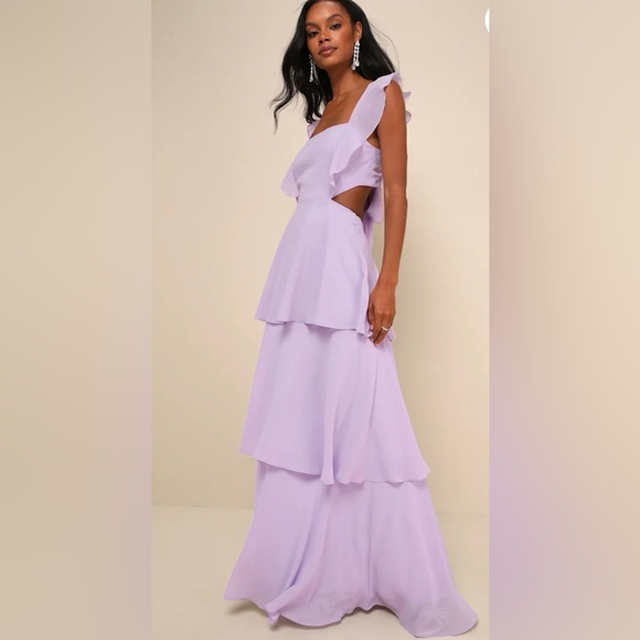 Elegant Event Lavender Ruffled Tie-Back Tiered Maxi Dress Large - Picture 3 of 5